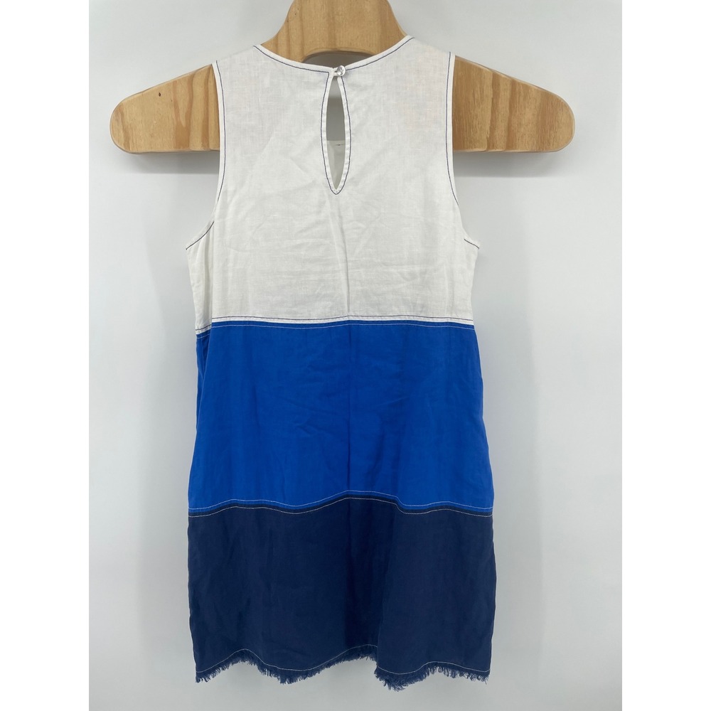 Tommy Bahama Shift Dress Med White Blue Colorblock Linen Fringe Hem Beach Boho - Picture 3 of 7